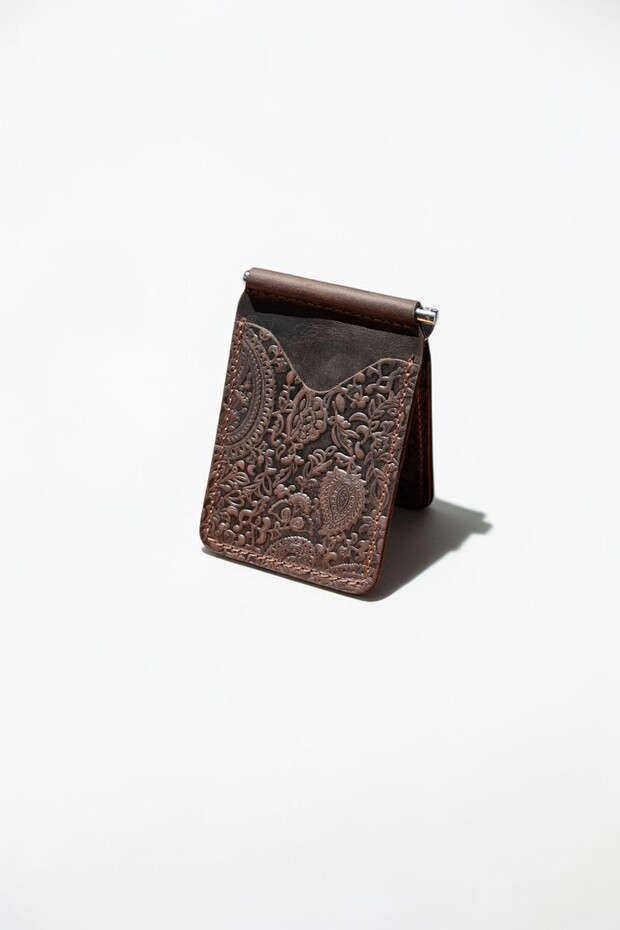 Shawl Patterned Card Holder & Wallet with Money Clip Vintage Gift Wallet Brown