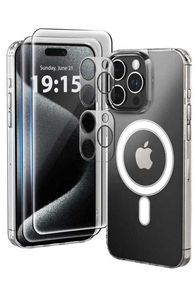 Designed for iPhone 13 Pro Case, Clear, 5 in 1, Non Yellowing, 2X Screen & Camera Protectors