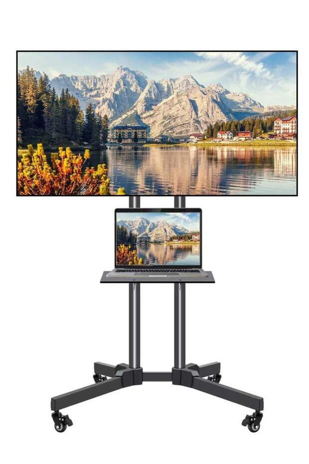 Adjustable Rolling TV Stand – Elegant Floor Stand for 32-75 Inch TVs with Height Adjustment