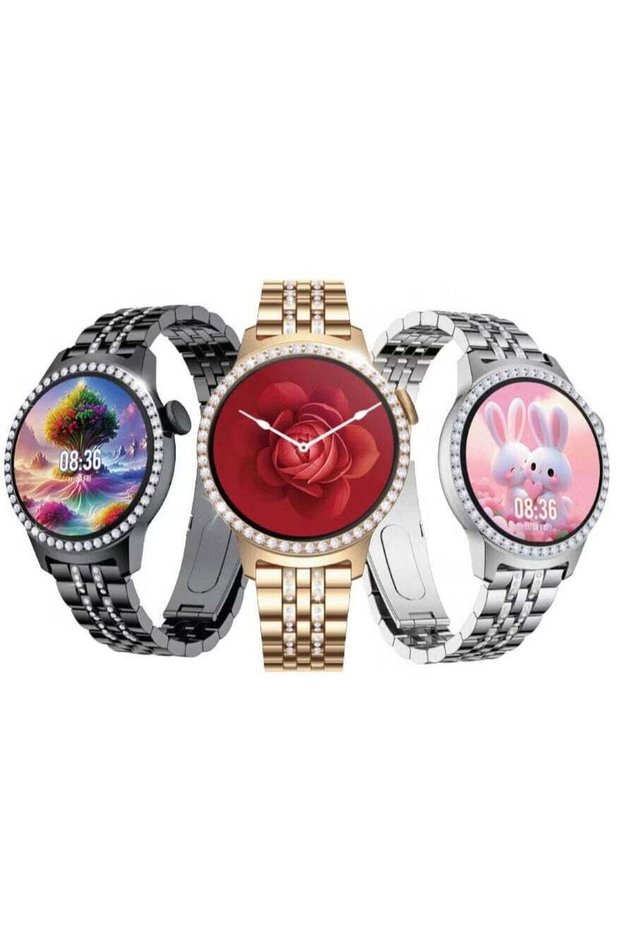 Smart Watch with Bracelet, 2 Pairs Straps, Wireless Charging, Stylish for Ladies & Girls, Black