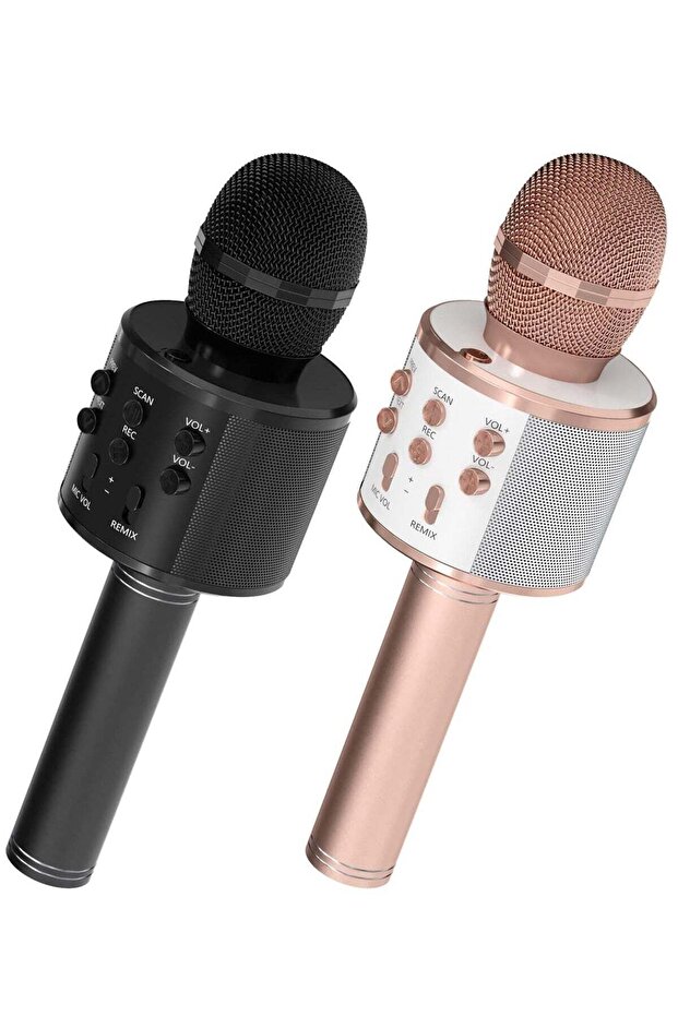 2 Pack Wireless Bluetooth Karaoke Microphone for Kids – Portable Handheld Mic Speaker Machine in Black & Rose Gold, Great Gift for All Ages