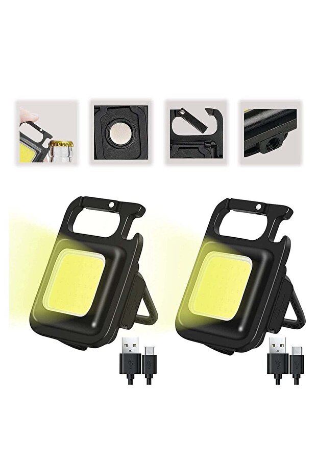 Keychain LED Light with Bottle Opener, Magnetic Base and Folding Bracket Mini COB 1000 Lumens