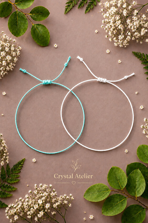 Turquoise White 2-Piece Macrame Rope Bracelet Adjustable Unisex Friend Bracelet