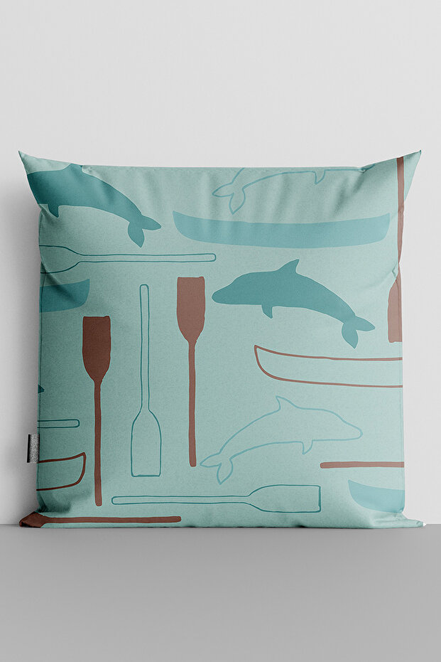 Dolphin and Boat Double Sided Digital Printed Throw Pillow Cover - 1589