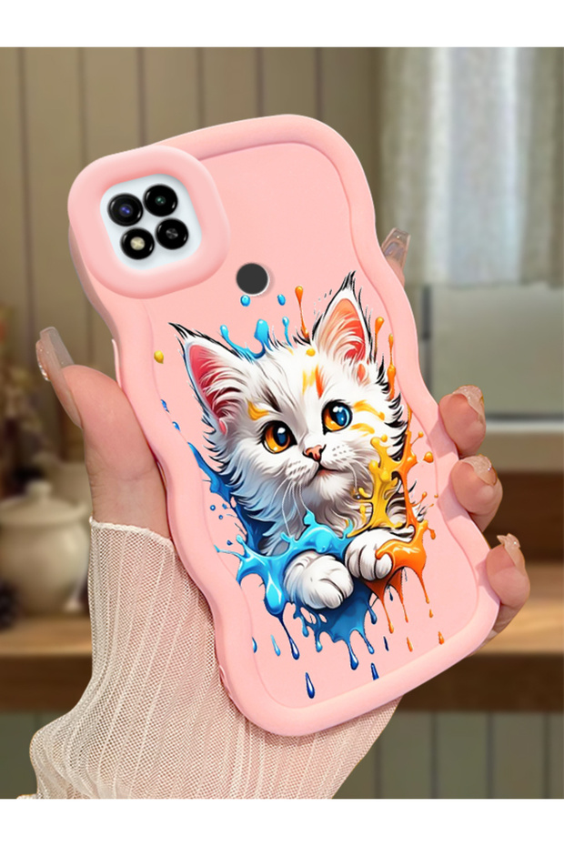 حافظة متوافقة مع هاتف Redmi 9c، حافظة حماية للكاميرا من السيليكون الوردي، حافظة هاتف بنمط قطة