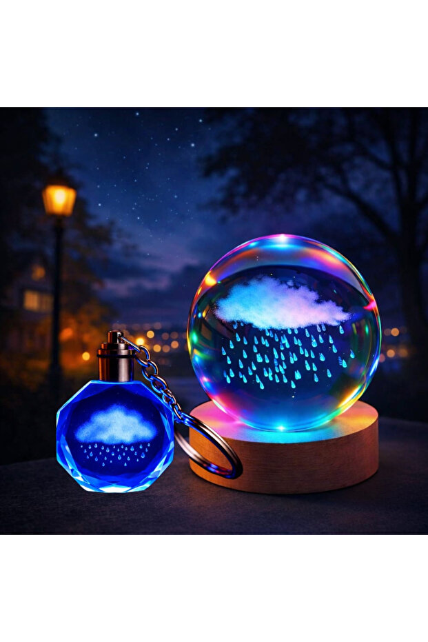 Color Changing Rain Cloud Design Glass Globe Keychain