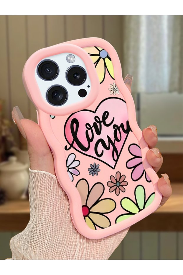 iPhone 15 Pro Compatible Case with Camera Protection Pink Silicone Couple Phone Case with Floral Pattern
