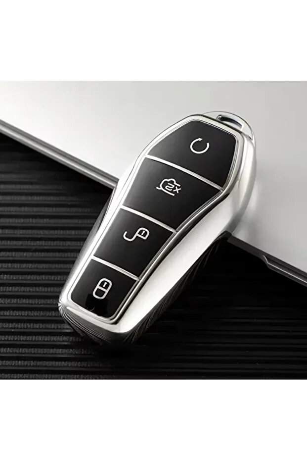 غطاء حماية لمفتاح سيارة BYD ATTO 3 و SEAL U باللون الأسود/الفضي، يرجى الرجوع إلى الموديل المتوافق للمفتاح.
