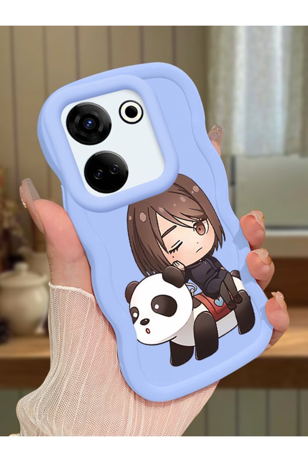 Tecno Camon 20 Compatible Case Camera Protector Blue Silicone Couple Phone Case Panda Pattern