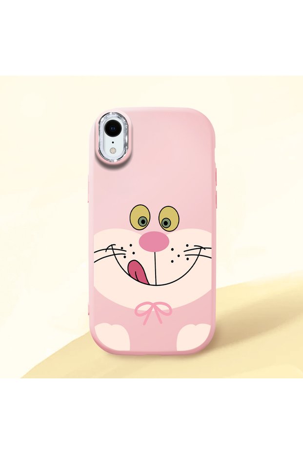 iPhone Xr Compatible Case Camera Protector Pink Silicone Couple Phone Case Cute Patterned