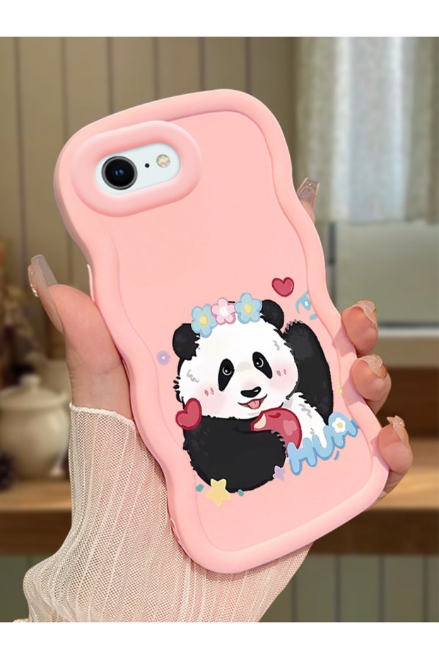 iPhone 8 Compatible Case Camera Protector Pink Silicone Couple Phone Case Panda Pattern