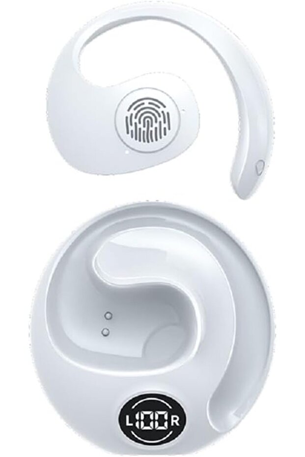 Wireless Open-Ear Headphones, Ultra Comfort Hook, Secure Fit, Ergonomic Design, Rich Sound with Bluetooth 5.3, Sport, Gym and Gaming Headphone, White