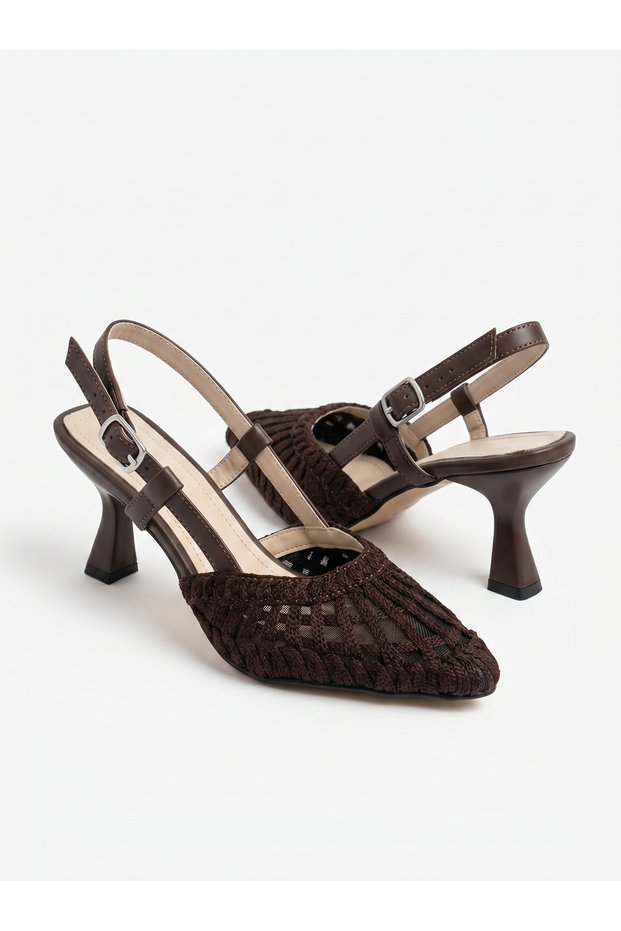 Sozy Women's Brown Braided Casual Classic Heeled Shoes