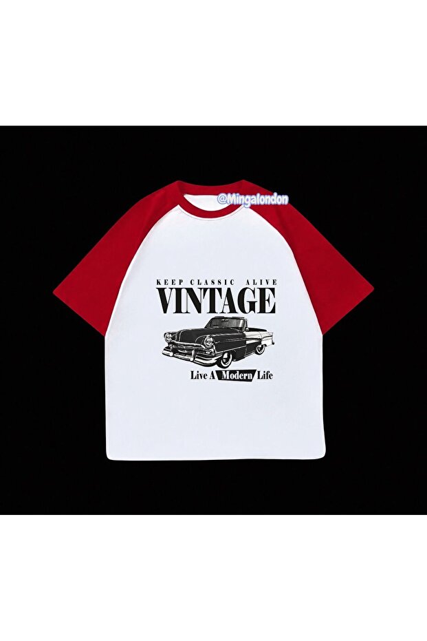 تي شيرت كلاسيكي مطبوع باللون الأحمر بأكمام راجلان من Keep Classic Alive