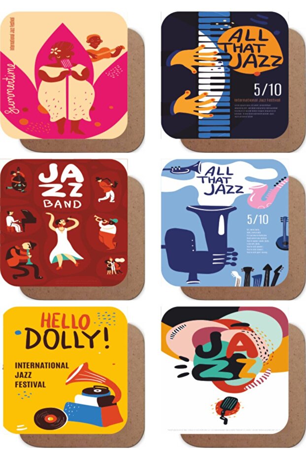 Jazz Concert Themed Set of 6 Retro Wooden Coasters