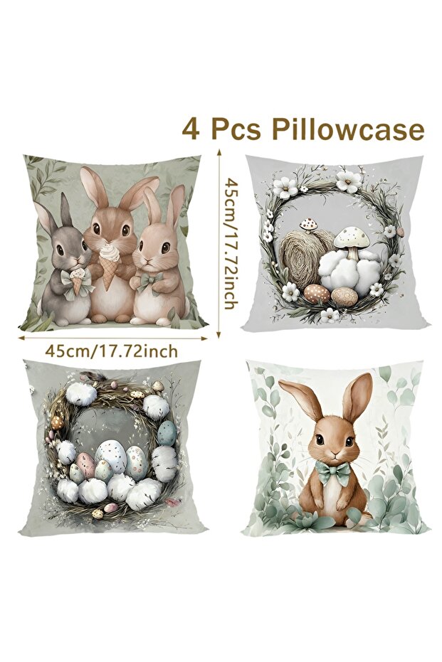 201 4pcs Easter Bunny Eggs Throw Pillow Cover Spring Holiday Ornaments for Bedroom Living Room Decor