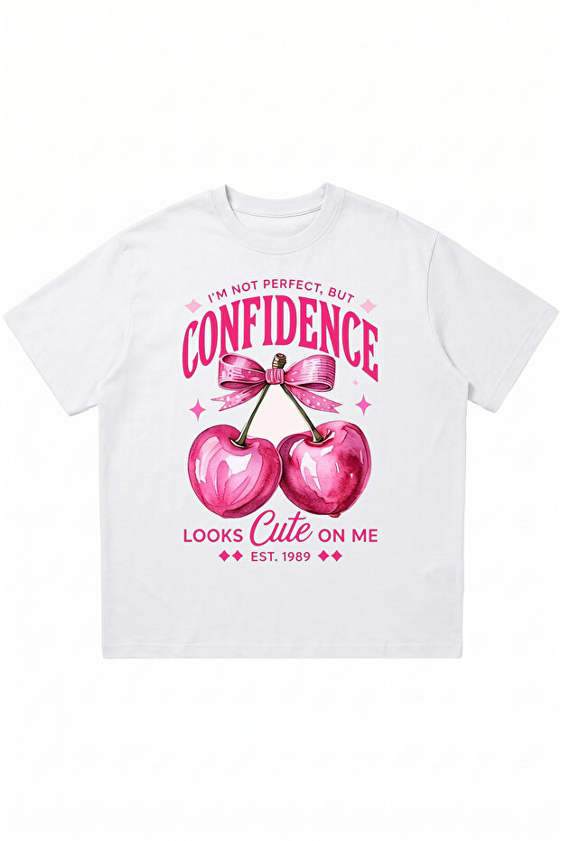 Confidence Printed White Oversize Crew Neck T-Shirt