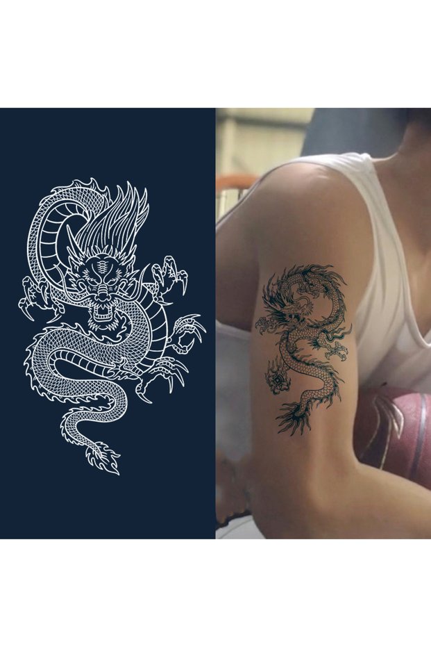 JETTING one size Realistic Dragon Fake Tattoo Stickers For Men Boys Kids 3D Dragon Temporary Tattoos