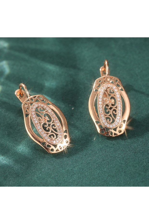 T934-1 Elegant Gold Plated Ethnic Bride Dangle Earrings For Women Hollow Pattern Synthetic Zircon Da