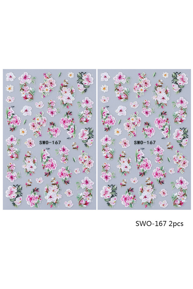 SWO-167 2pcs 2pcs Elegant Florals Nail Stickers Pink Flower Cherry Blossom Petals Self Adhesive Nail