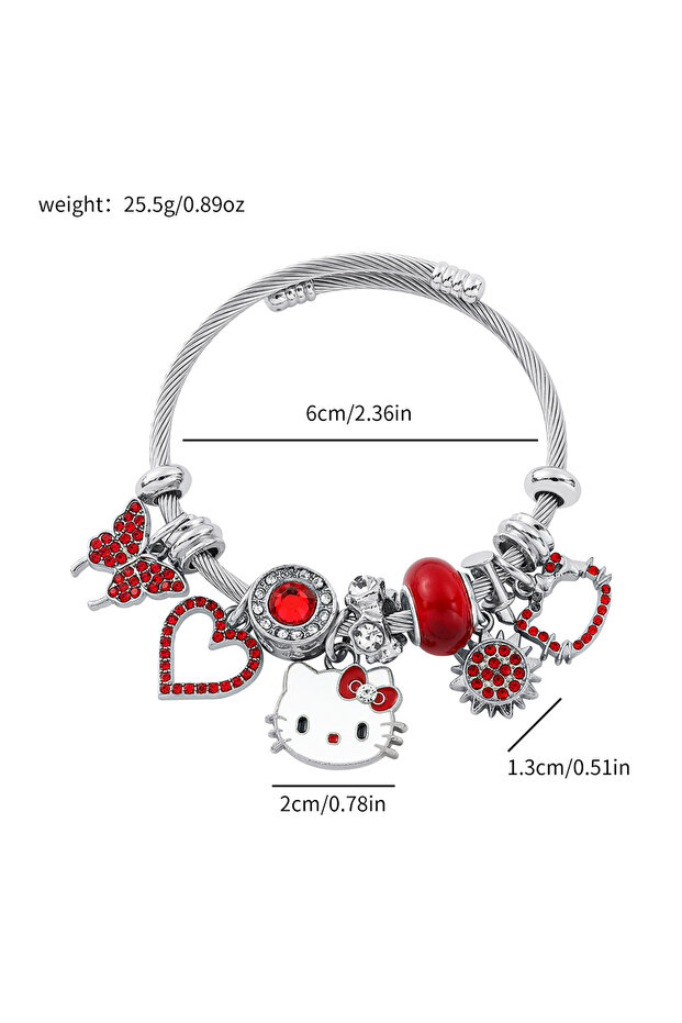 style 2 Blue Hello Kitty Zinc Alloy Charm Bracelet - Adjustable Wire Bangle, Sparkling Rhinestone Ac