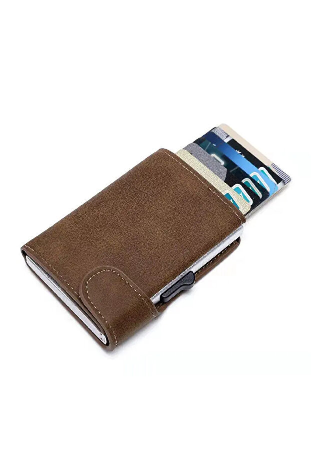 Coffee Rfid Blocking Wallet ID Holder Leather Ultra-thin Business Men Cardbag Automatic