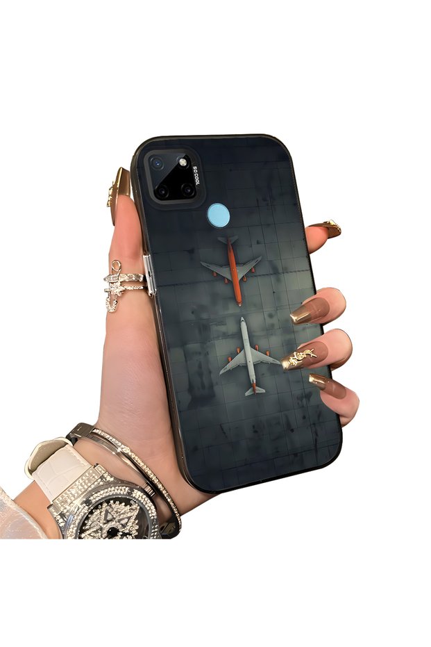 Realme C25Y Compatible Silicone Edge Hard Back Case Couple Phone Case with Airplane Pattern