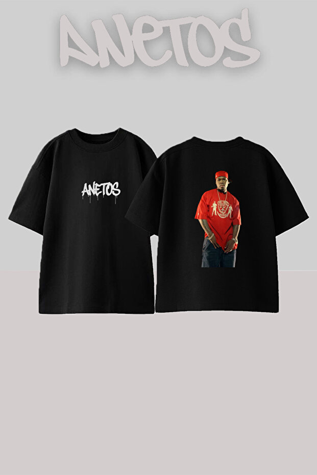 50 Cent_69 Design Printed Oversize Black T-Shirt