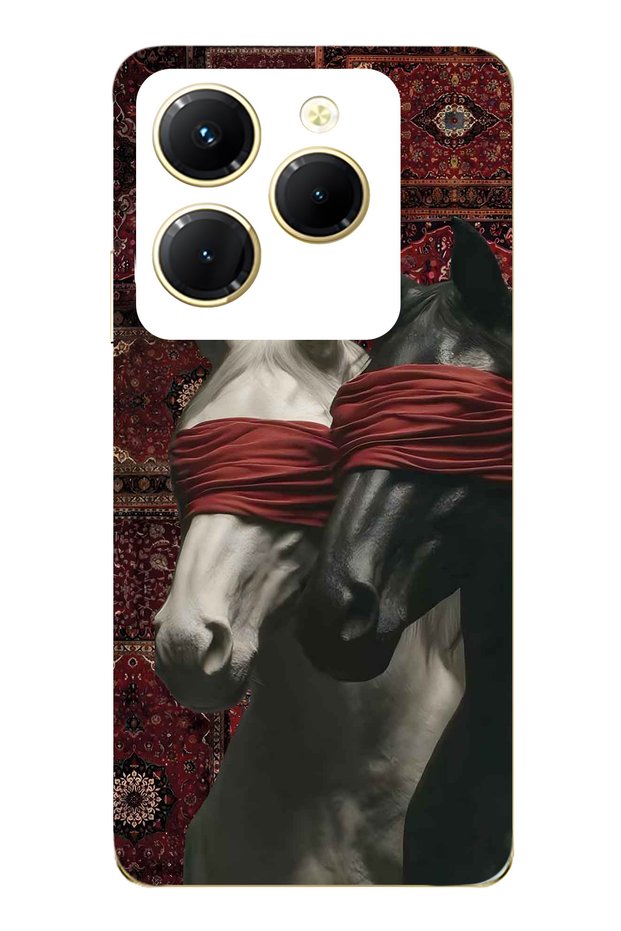 Infinix Hot 40I Compatible Transparent Phone Case with Carpet Background and Horse Artistic Pattern