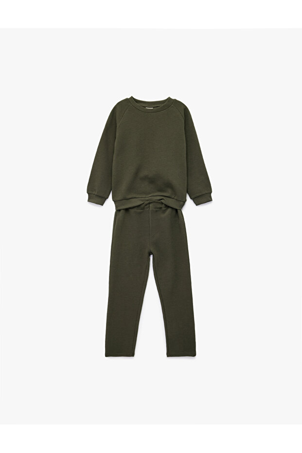 Cotton Long Sleeve Crew Neck Basic Tracksuit Set