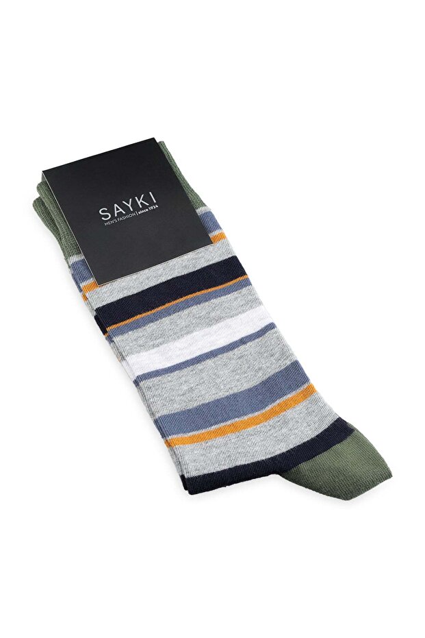 Khaki Striped Patterned Socks