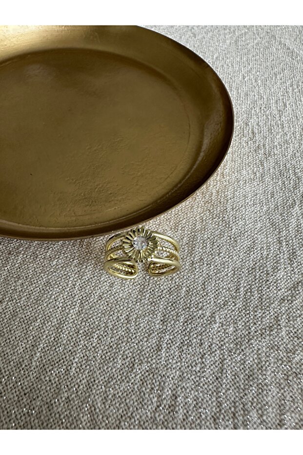 Gold Flower Ring with Stones in the Center