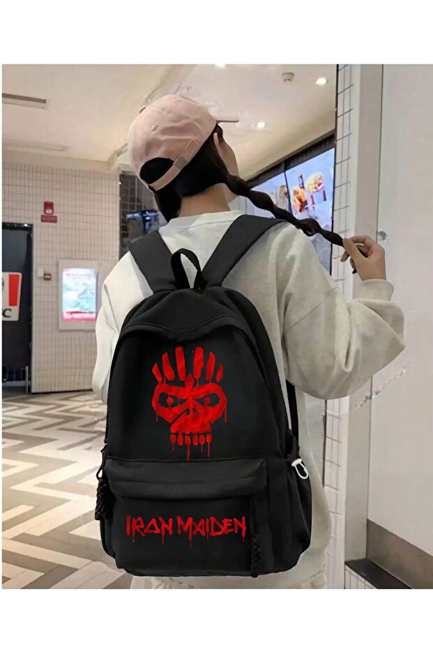 حقيبة ظهر مدرسية مطبوعة باللون الأسود من Iron Maiden، حقيبة ظهر للمدرسة والدروس والتدريبات