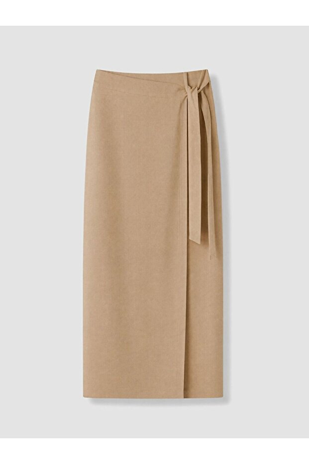 Lcwaikiki Classic Brown Wrap Cut Skirt with Elastic Waist