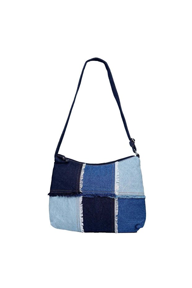 Premium Denim Patchwork Tote Bag for Women, Multi Shade Blue Canvas Shoulder Handbag, Large Capacity Shopping College Office Everyday Bag