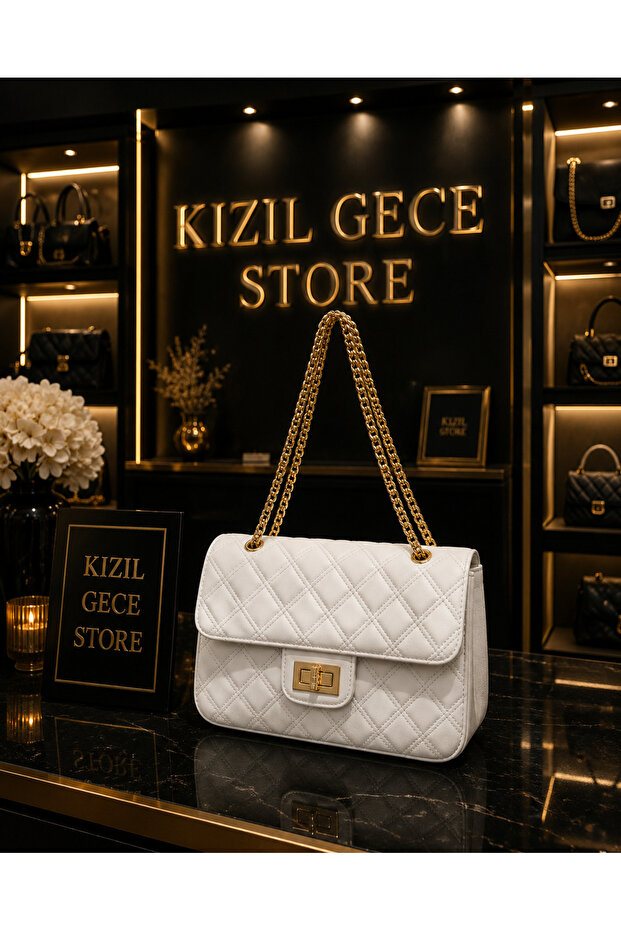 Women's Gold Chain Detailed Hand and Shoulder Bag