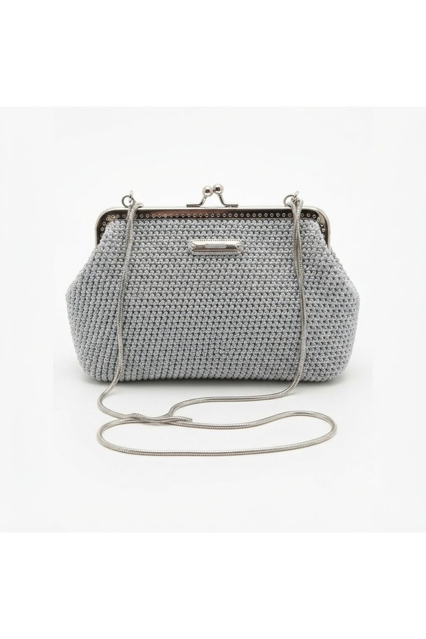 Handmade Knitted Evening Dress Bag – Metallic Silver Bag