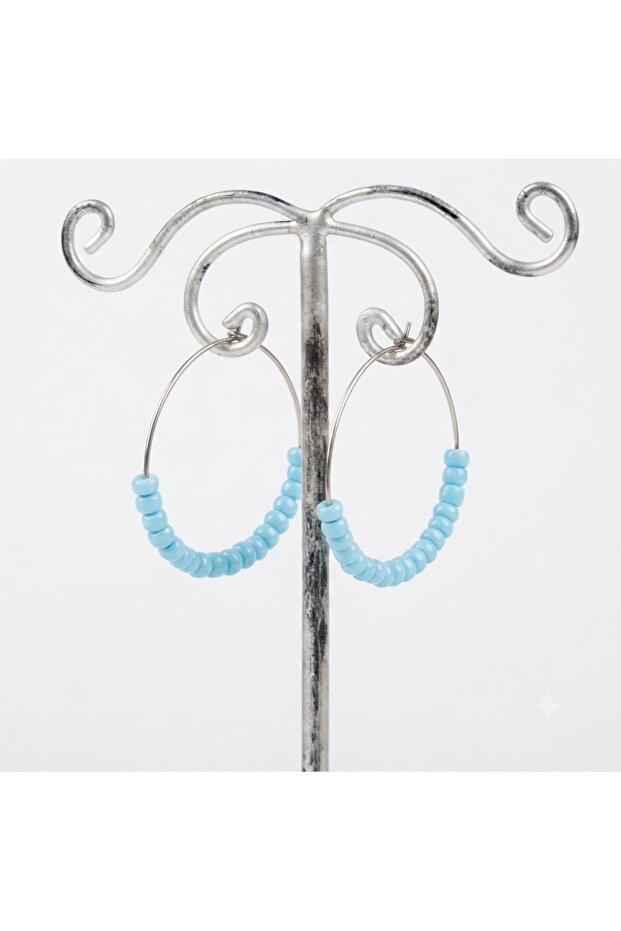 Handmade Blue Sand Beaded Hoop Earrings | Minimal, Lightweight, and Suitable for Daily Use