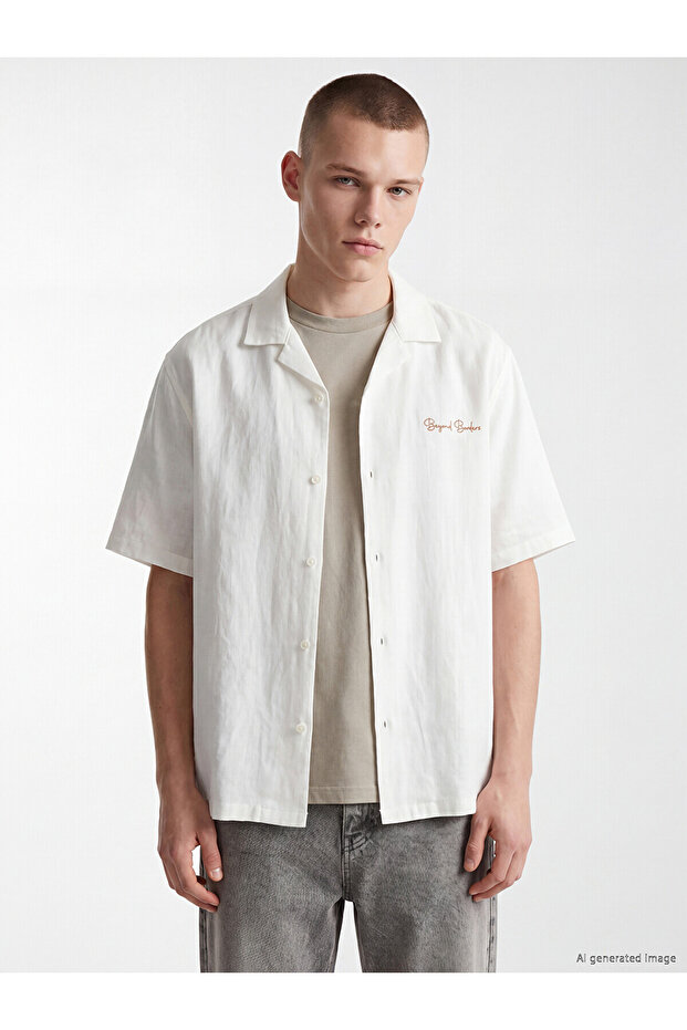 Xside White Relax Fit Embroidered Men's Shirt
