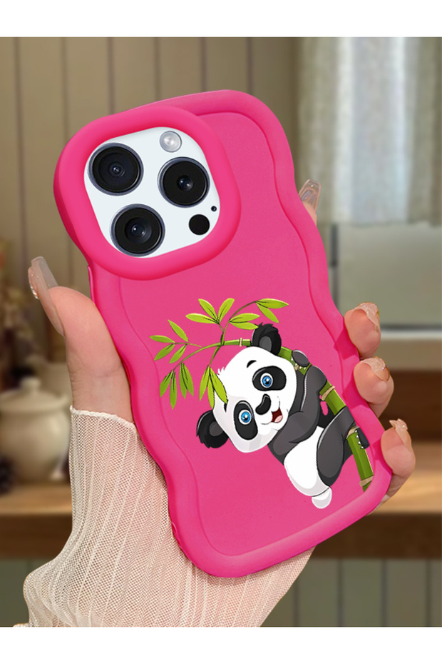 iPhone 14 Pro Max Compatible Case with Camera Protector Red Silicone Couple Phone Case Panda Pattern