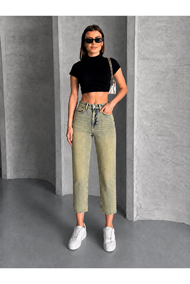 Women's High Waist Cropped Slim Fit Jeans - Petite Size
