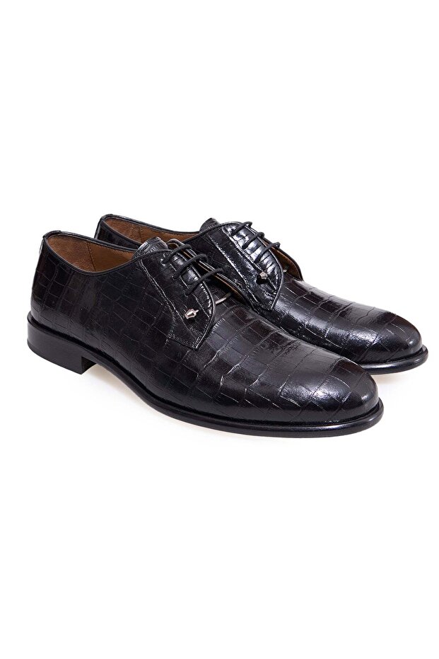 Black Color Lace-Up Genuine Leather Men's Shoes