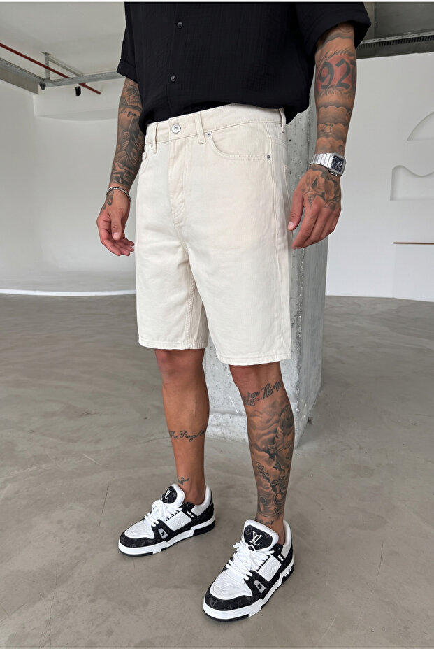 Men's Denim Fabric Cream Jean Shorts