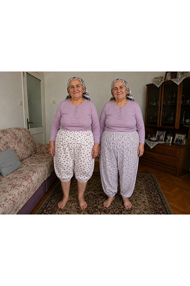 Battal Mesh Long and Short Double Layer Maternity Pajamas with Elastic Bottoms (Mixed Colors)