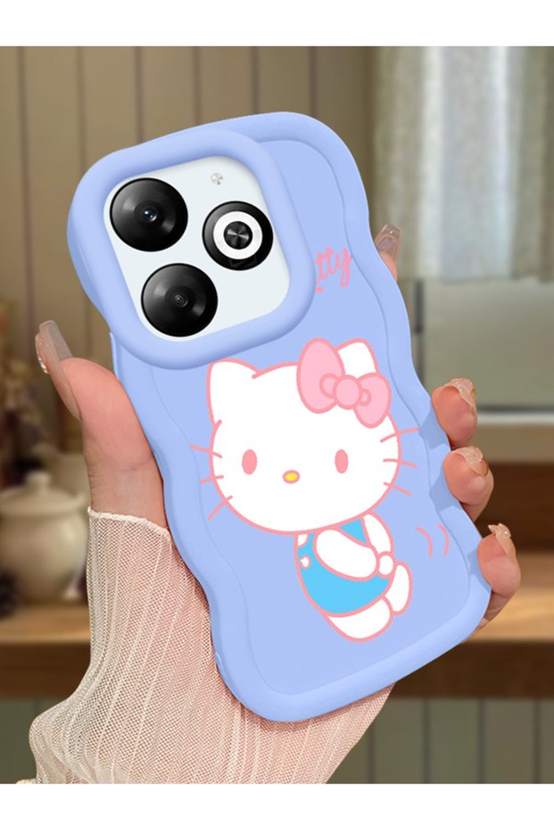 Infinix Smart 8 Compatible Case Camera Protector Blue Silicone Couple Phone Case Kitty Pattern