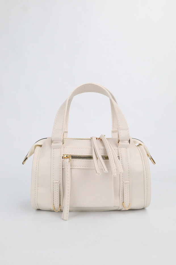 Women's Cream Midi Size Crossbody Hand and Shoulder Bag with Pockets Emma