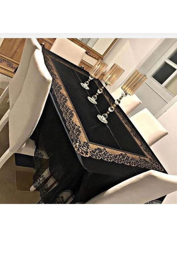 مفرش طاولة أنيق بنمط بلاط مزخرف، مقاوم للبقع، من الدانتيل، مقاس 160x220 سم