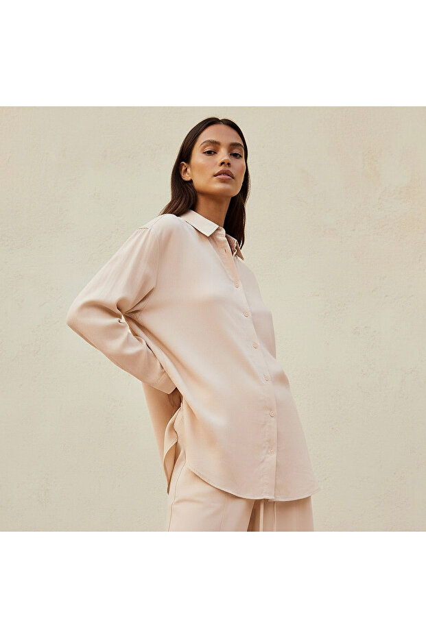 Oversized Linen Blend Shirt with Long Sleeves