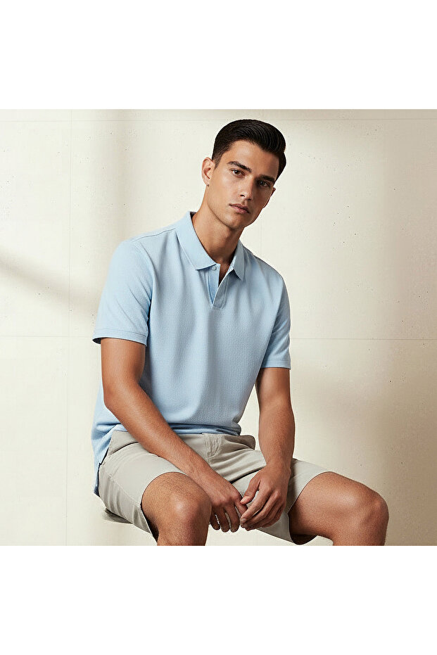 Men Short Sleeves Johnny Collar Polo T-shirt
