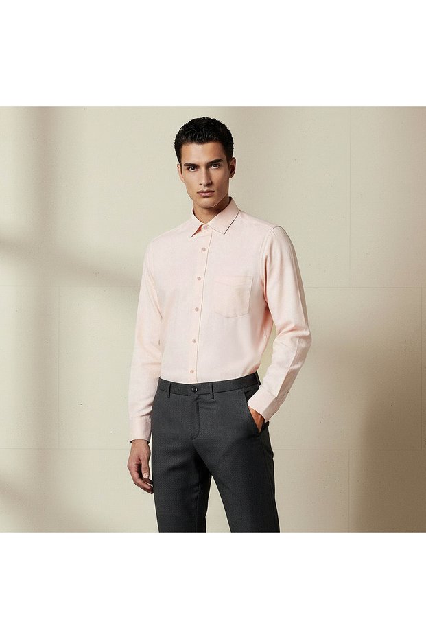 Men Regular Fit Collared Textured Long Sleeve Shirt